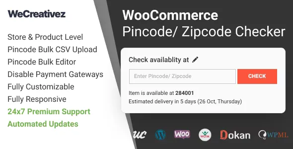WooCommerce Pincode / Zipcode Checker v2.1.0