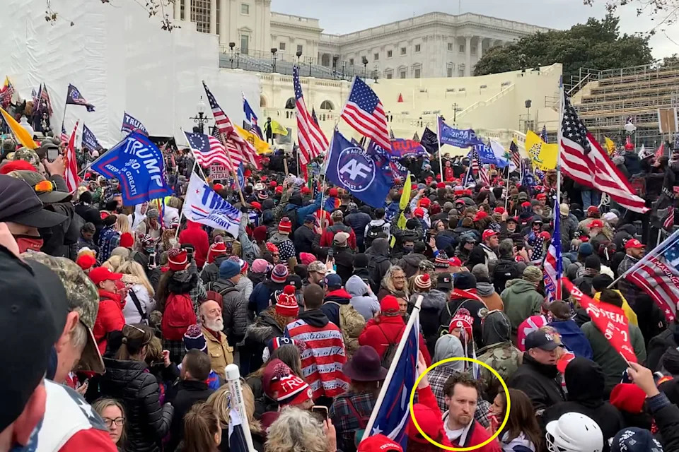 E.J. Antoni, circled on the bottom right, in a crowd of protestors (Parler via ProPublica)