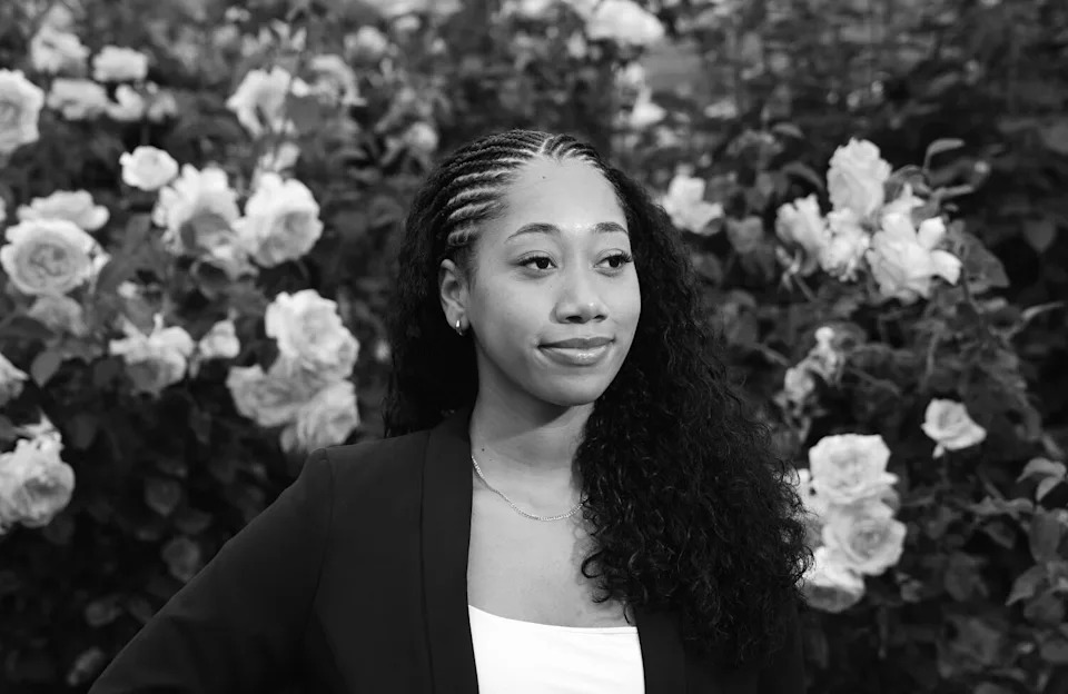 USC graduate Ashley Espinoza at Exposition Park Rose Garden.