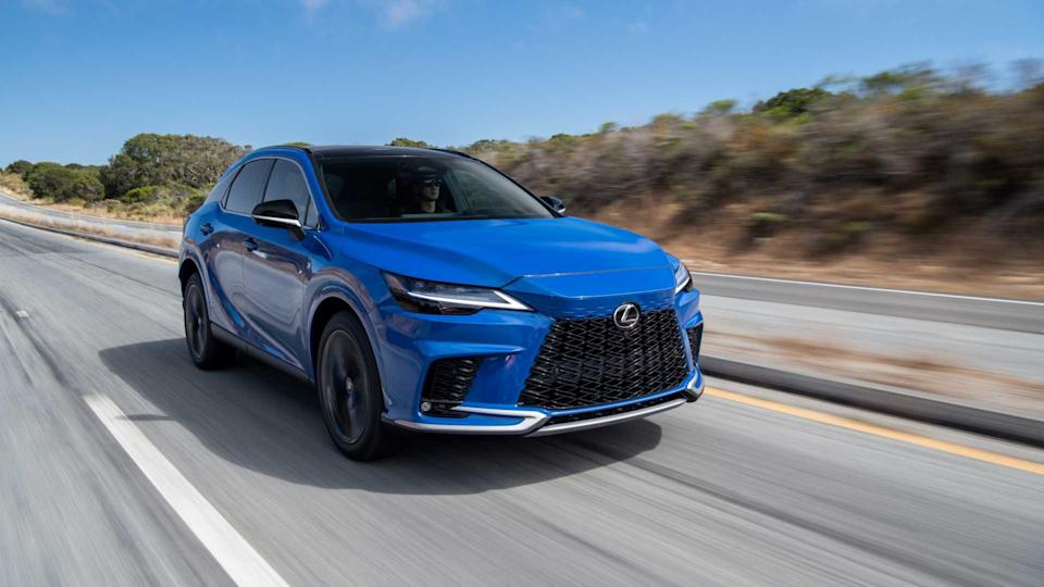 Fornt 3/4 action shot of a 2025 Lexus RX
