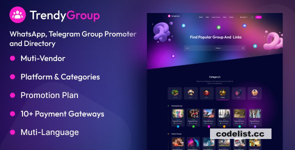 TrendyGroup v1.0.1 - Whatsapp, Telegram Group Promoter and Directory
