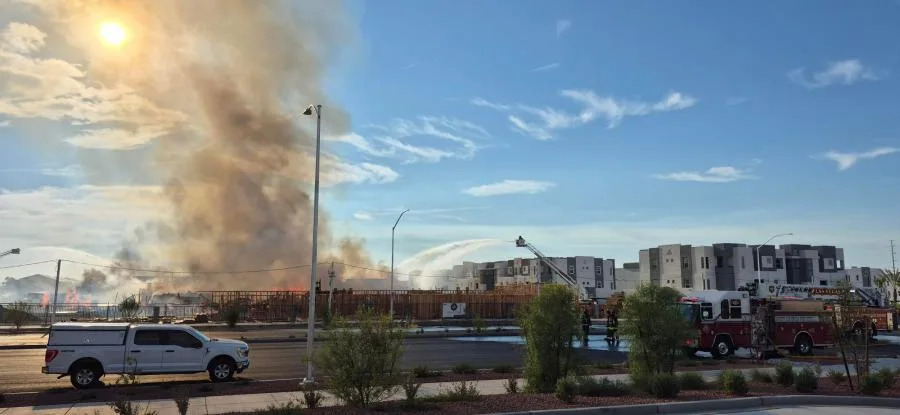 The massive fire broke out at a construction site in North Las Vegas on Aug. 5, 2025. (KLAS)