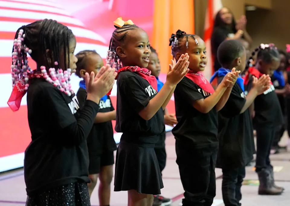 Aug. 12, 2025; Tuscaloosa, AL, USA; Children from the Creative Child Development Learning Center perform at the United Way’s Campaign Kickoff at the Bryant Conference Center.