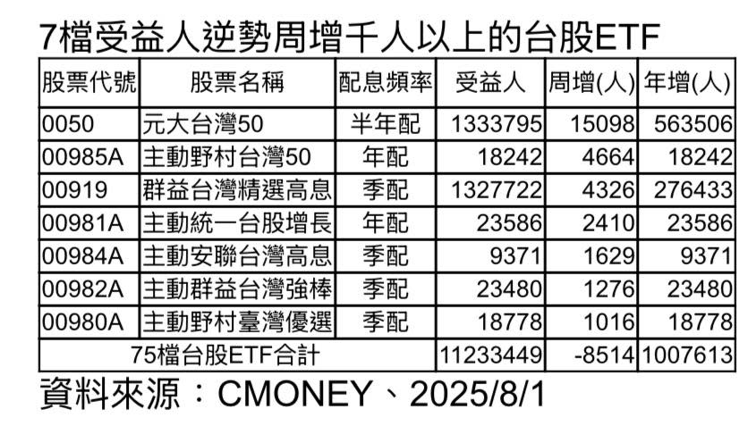 散戶退場8500人！「7檔ETF」逆風吸金破千人 00919成唯一撐盤高息股