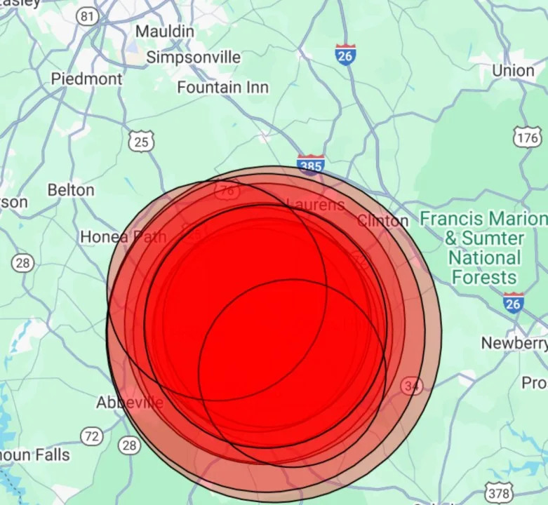 This Aug. 25 map from SCEMD shows multiple earthquakes reported in Greenwood County.