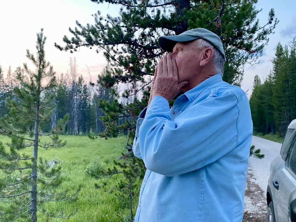 Carter Niemeyer howls while looking for wolves just outside of the Frank Church-River of No Return Wilderness. (Photo by Heath Druzin for the Idaho Capital Sun)