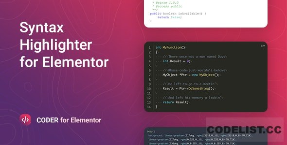 Coder v1.0.9 - Syntax Highlighter for Elementor