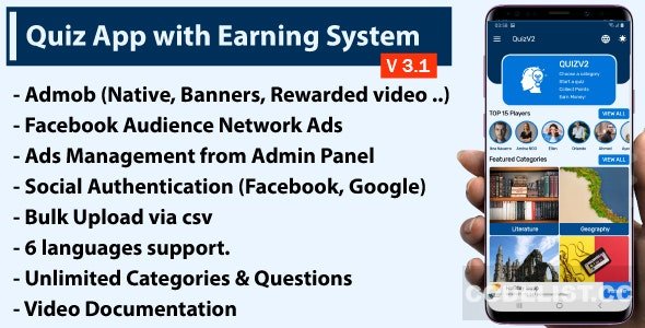 Quiz App with Earning System + Admin Panel v3.1