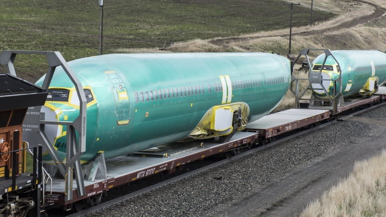 Boeing 737 fuselages being delivered by train to Boeing factory