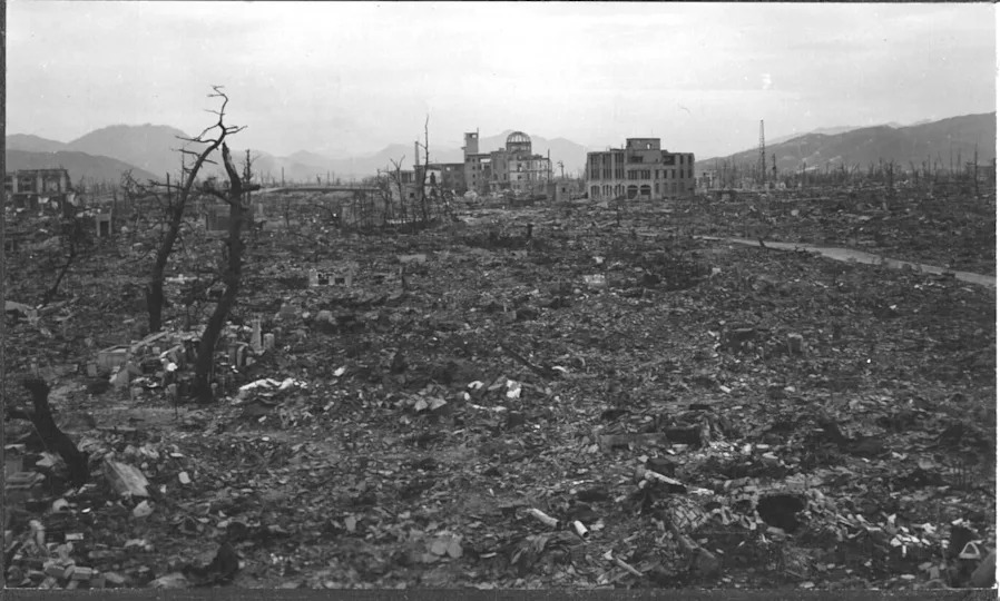 Hiroshima Prefectural Industrial Promotion Hall in 1945. / Credit: U.S. Army/Hiroshima Peace Memorial Museum