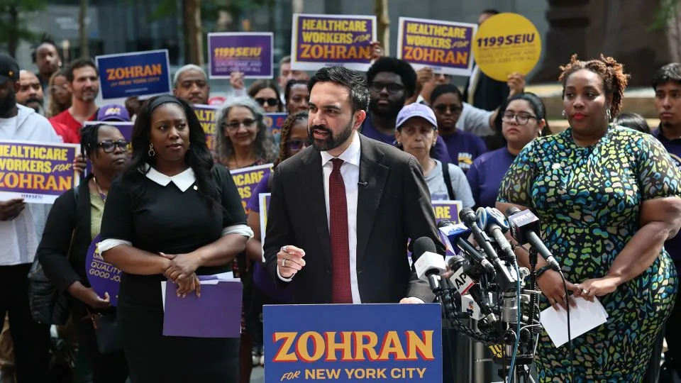 NYC Mayoral Candidate Zohran Mamdani speaks during a press conference outside of the Jacob K. Javits Federal Building on August 7 in New York City. - Michael M. Santiago/Getty Images