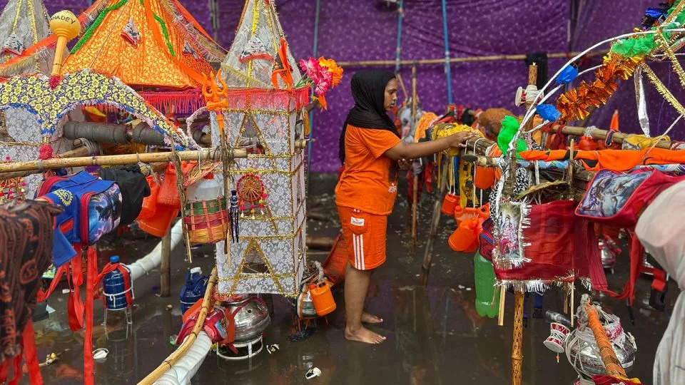 Aarti Kumar after trekking 280 kilometers during the Kanwar Yatra in New Delhi on July 22, 2025. - Aishwarya S. Iyer/CNN
