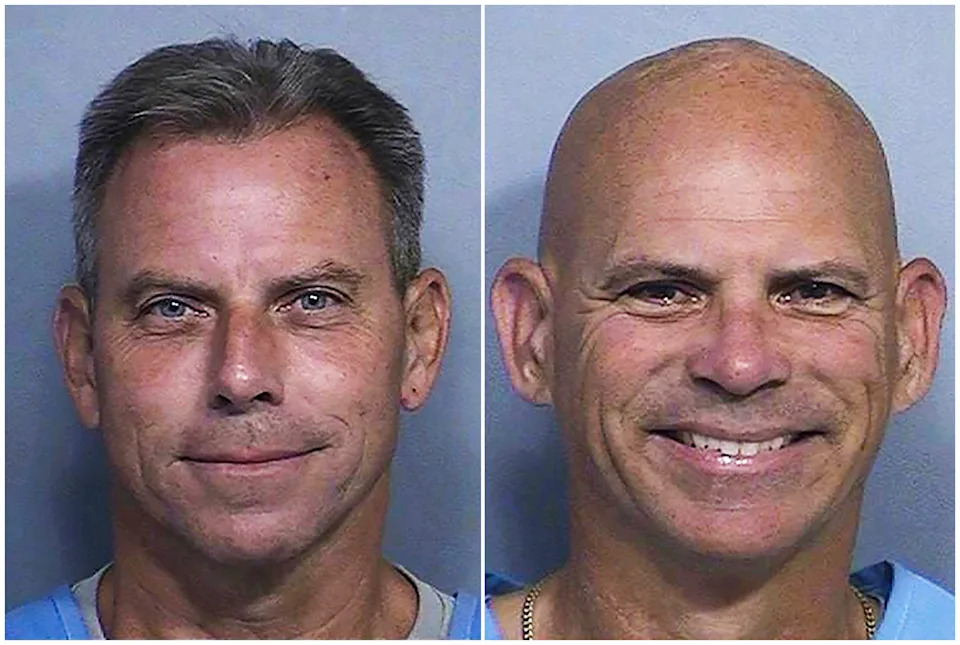 Booking photos of Erik Menendez, left, and Lyle Menendez.