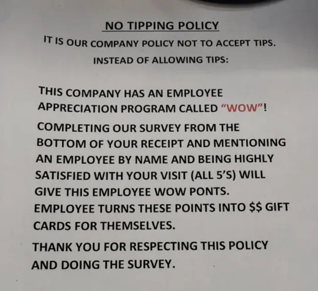 "No Tipping Policy"