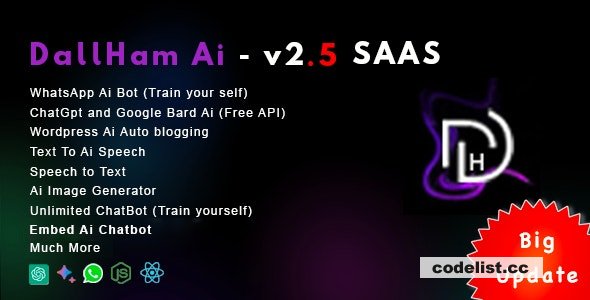 DallHam Ai v2.5 - Ai WhatsApp, Chatbot, Ai Speech, Bard Ai SAAS System