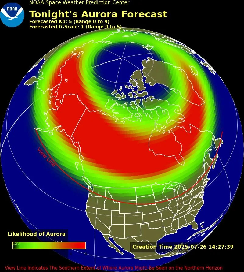 Northern lights view line for July 26, 2025.