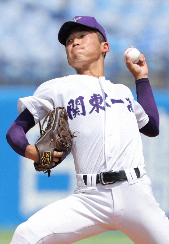 【岩倉－関東一】関東一の先発・坂本慎太郎＝神宮球場で2025年7月28日、後藤由耶撮影