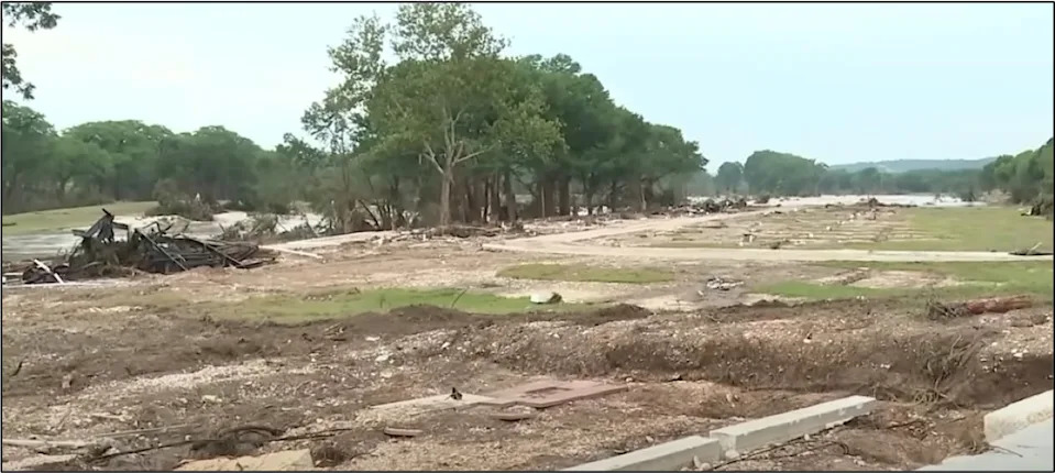 Photo shows how floodwaters transformed the resort into a 'barren wasteland', the lawsuit states (Glasheen, Valles & Inderman Injury Lawyers)