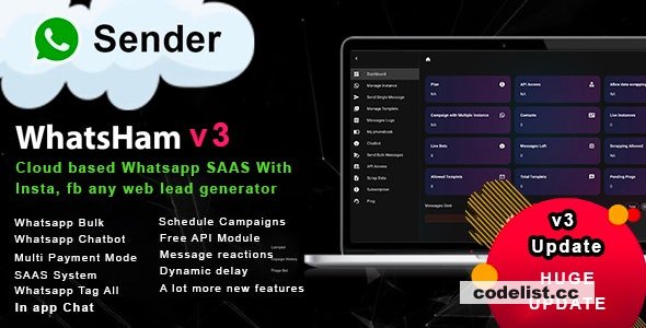 WhatsHam v3.6.1 - Cloud based WhatsApp SASS System with Lead Generator