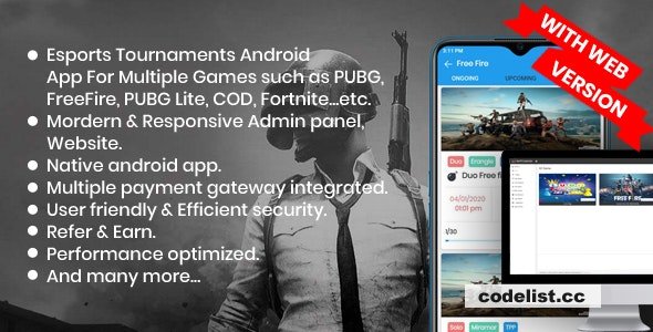 BattleMania With Web version v5.0 - Tournament App with Website & Admin Panel for PUBG / Free Fire / COD - nulled