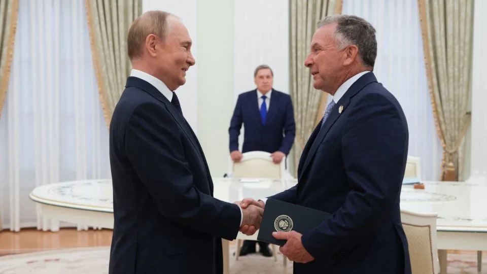In this pool photograph distributed by the Russian state agency Sputnik, Russia's President Vladimir Putin greets US Special Envoy Steve Witkoff prior to their talks in Moscow on Wednesday. - Gavriil Grigorov/AFP/POOL/Getty Images