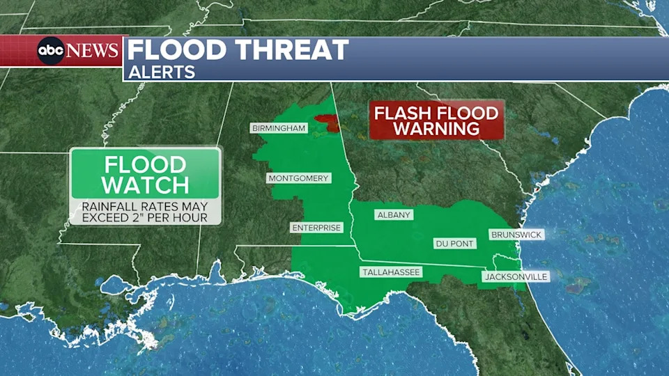 ABC News - PHOTO: Flash flood warnings, Aug. 3, 2025.