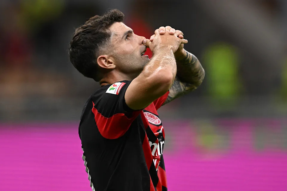 MILAN, ITALY - AUGUST 17: Christian Pulisic of Milan reacts during the Italy Cup match between Milan v Bari at Stadio San Siro on August 17, 2025 in Milan, Italy. (Photo by Image Photo Agency/Getty Images)