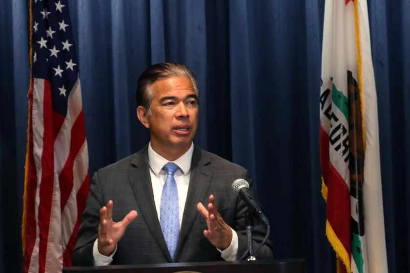 LOS ANGELES, CA - JULY 23, 2025 - - Citing repeated operational failures at Los Padrinos and Barry J. Nidorf juvenile halls, state Attorney General Rob Bonta announces a move to establish a receivership for Los Angeles County's troubled juvenile detention system at the California Department of Justice in downtown Los Angeles on July 23, 2025. (Genaro Molina/Los Angeles Times)