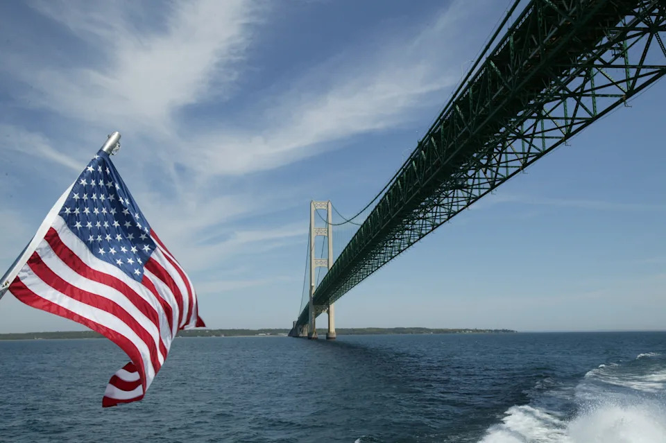 Mackinac bridge photos from water for files shot from a ferry on Saturday, June 5, 2004.