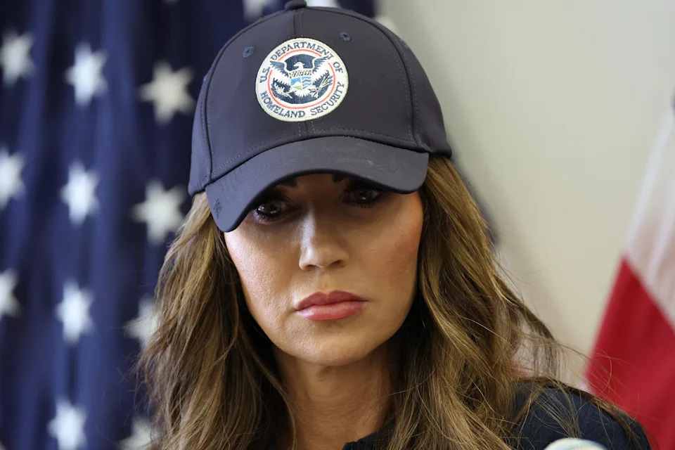 U.S. Department of Homeland Security Secretary Kristi Noem speaks during a news conference.