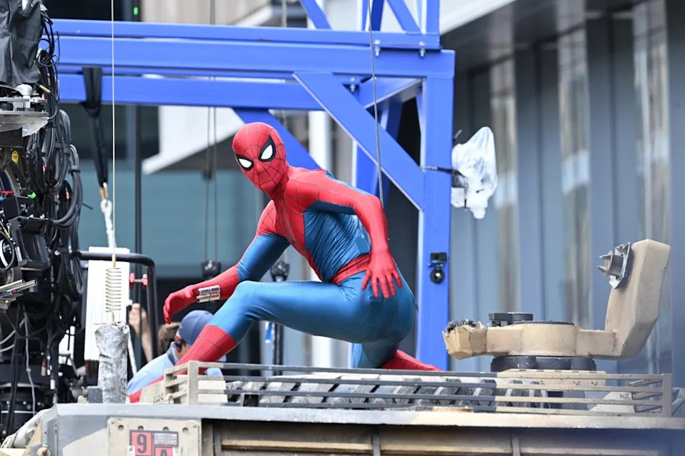 Tom Holland was spotted filming scenes for the upcoming “Spider-Man” installment in Glasgow, Scotland. UnBoxPHD / SplashNews.com
