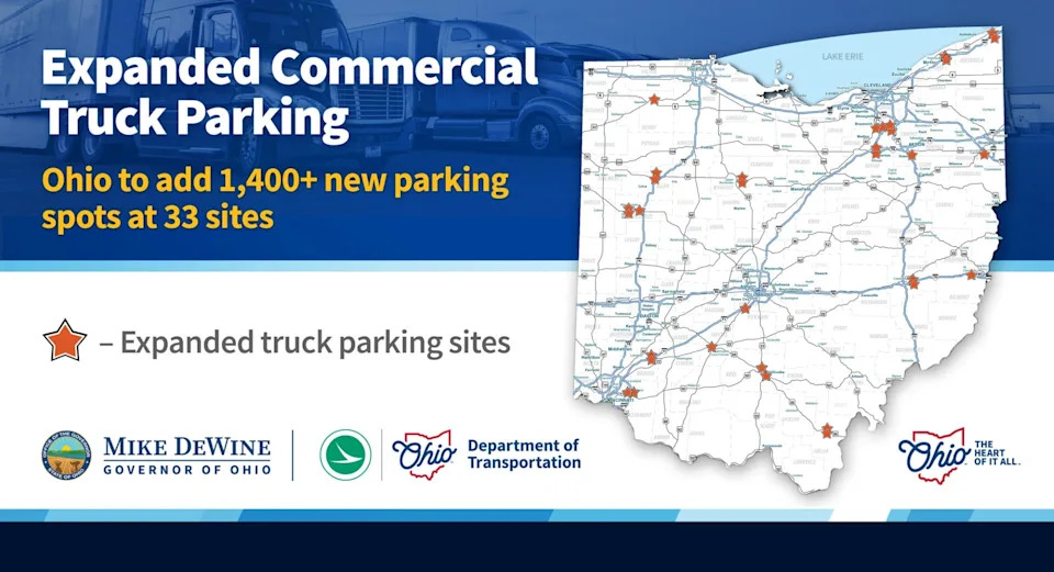 New truck parking will be located in 33 locations across the state of Ohio.