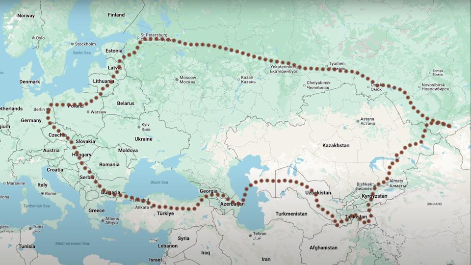 Map of E34 Expeditions's Asia route.