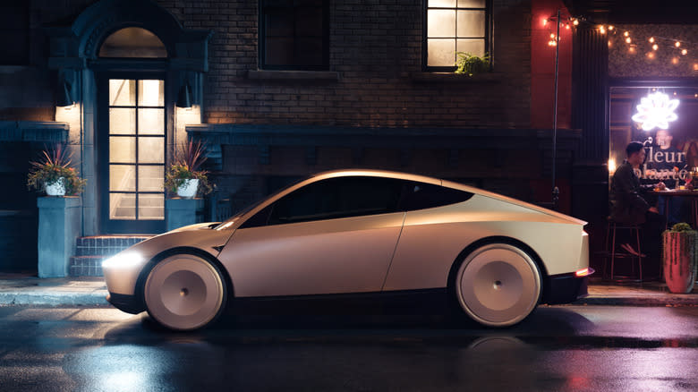 The Tesla Cybercab concept in an urban setting