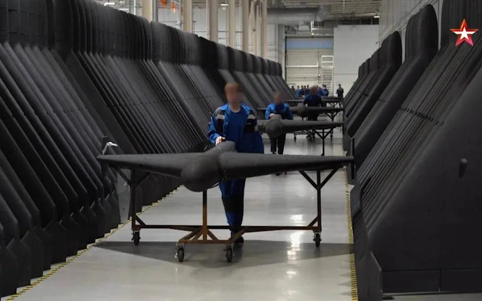 Video still of Russian factory producing scores of Shahed-type drones