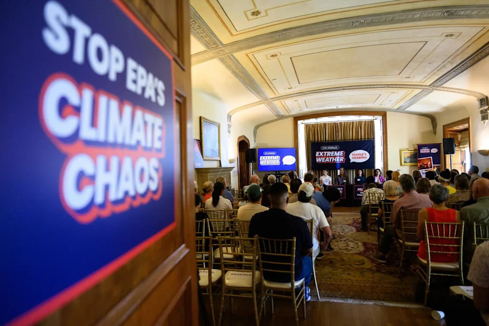 Speakers on Saturday call for climate change protections.