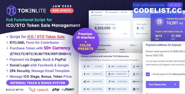 TokenLite v1.4.0 - ICO / STO Token Sale Management Dashboard - ICO Admin Script - nulled