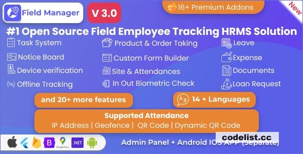 Field Manager v3.0 - Employees Realtime & Offline Tracking, Tasks, Product Order, IP, QR, Geofence HRMS