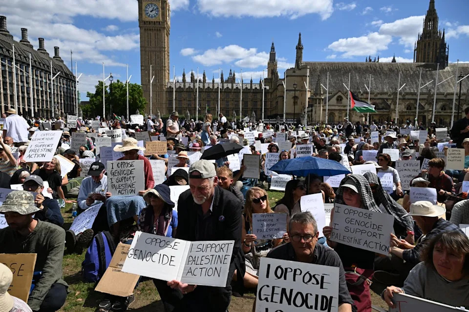 More than 500 people were arrested in Parliament Square for holding signs supporting Palestine Action earlier this month (AFP/Getty)