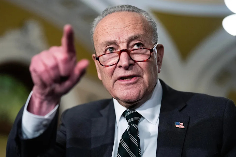 Senate Minority Leader Chuck Schumer conducts a news conference after the senate luncheons in the U.S. Capitol on Tuesday, July 29, 2025. / Credit: Tom Williams/CQ-Roll Call, Inc via Getty Images