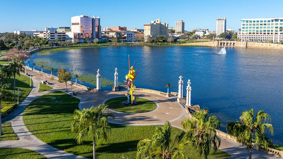 Drone angle view of Lakeland, Florida